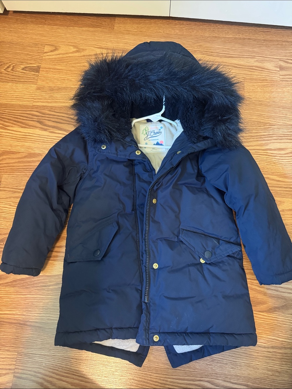 J. Crew Kids Navy Faux-Fur Hooded Puffer Jacket